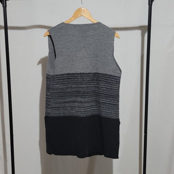 Cocogio sweater maxi vest merino wool cardigan black grey stripes color block - Picture 2 of 12